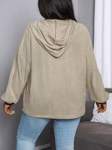 Maweii 女士加大码条纹抽绳卫衣 - 杏色 - 查看 2