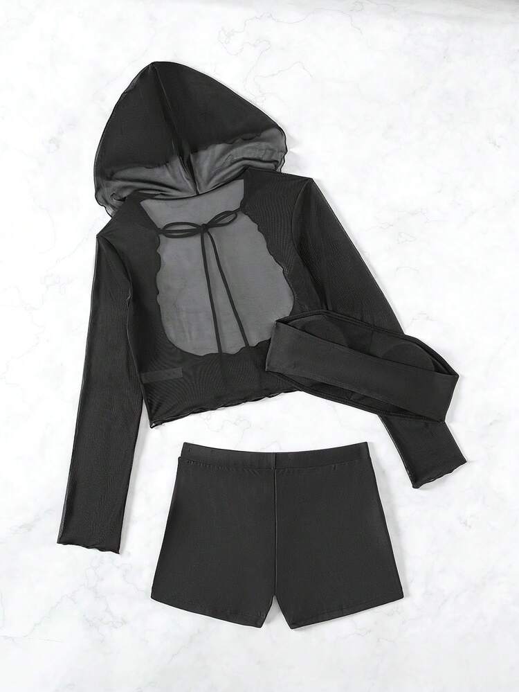 Mesh Solid Color Bikini Set Summer Beach