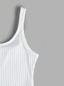 SHEIN EZwear Top de tirante tejido de canalé con botón delantero - Blanco - Ver 5