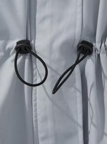 SHEIN Fluffy Hooded Jacket With Waist Drawstring, For Tween Girls - Khaki - View 4