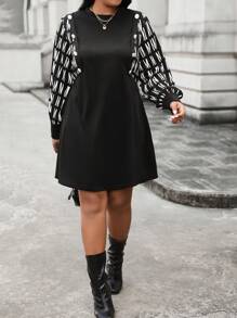 Calvaya Plus Size Women's Letter Printed Dress - Black - View 2