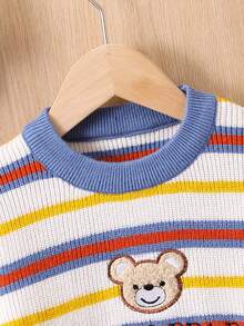 男孩卡通圖案和條紋毛衣 - 藍色 - 查看 3