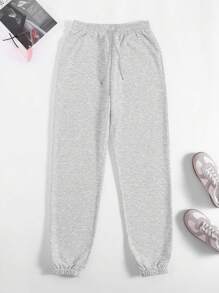 SHEIN Unity Solid Color Drawstring Sweatpants - Grey - View 1