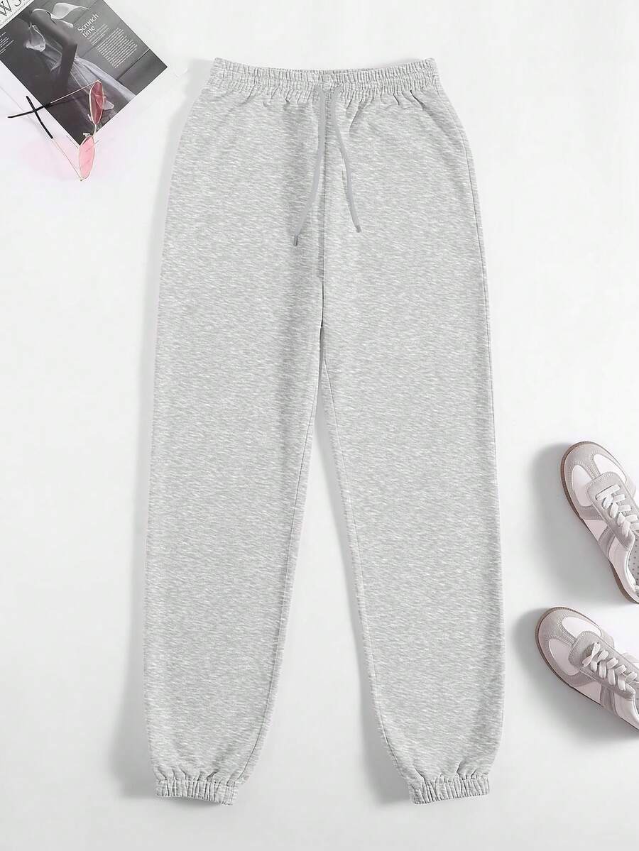 SHEIN Unity Solid Color Drawstring Sweatpants - Grey - View 1