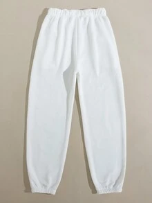 SHEIN EZwear 女士字母印花束口運動褲 - 白色 - 查看 2