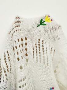 SHEIN Unity Women's Floral Embroidered Sweater - White - View 6