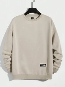 RueChic Men Letter Patched Detail Sweatshirt - Khaki - View 1