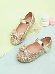 Zapatos Planos De Niñas Con Lazo Brillante En Color Dorado, Popular Para Niñas Pequeñas - Dorado - Ver 1