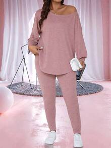 Conjuntos Talla Grande Nudo Canalé Liso Casual - Rosa - Ver 6