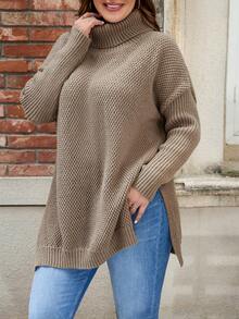 SHEIN LUNE Viền chia cắt Áo chui đầu Áo len - màu nâu - Xem 6