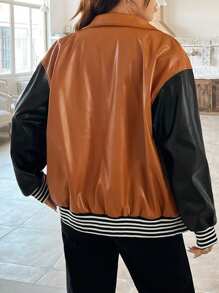 SHEIN EZwear 女士掉肩夾克,印有字母圖案 - 彩色 - 查看 2