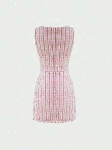 SHEIN Unity Women's Sleeveless Plaid Dress - Pink - View 2