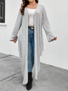 Celure Plus Flare Sleeve Asymmetrical Hem Coat - Grey - View 1