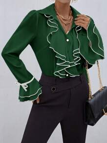 SHEIN Privé 荷葉邊荷葉袖襯衫