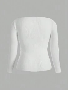 Flirla Suéter de punto de 3 piezas de talla grande en unicolor, suéter de punto de otoño e invierno - Negro - Ver 7