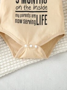 Baby Boy Bodysuit With Slogan Print And Button Closure At Crotch - Apricot - View 6