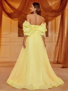 Organza Chiffon One-Shoulder Prom Party Dress - Yellow - View 2