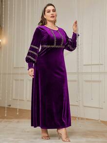 Al Najma Kích thước lớn Ren Nối Đầm - Màu đỏ tím - Xem 4