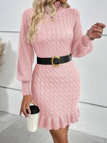 SHEIN Clasi 時尚燈籠袖毛衣連衣裙女裝 - 粉色 - 查看 6