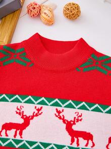 Con trai ( Nhỏ bé ) Giáng sinh Chặn màu Hình Deer Đúng mốt Áo chui đầu Áo len - Đỏ - Xem 3