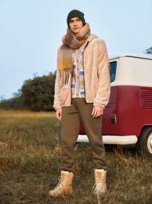 In My Nature 男士拉鏈開襟連帽毛絨夾克