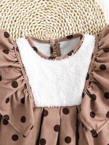 SHEIN Nhỏ bé Cô gái In vết tròn Polka Ruffle Đầm - Cà phê - Xem 5