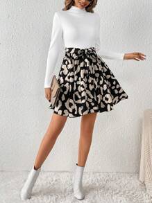 SHEIN Frenchy 女士豹紋立領腰帶連衣裙 - 彩色 - 查看 3