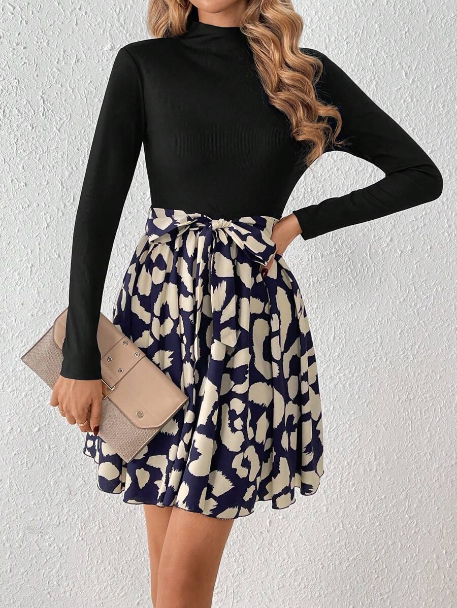 SHEIN Frenchy Ladies' Leopard Print Belted Dress - Multicolor - View 1