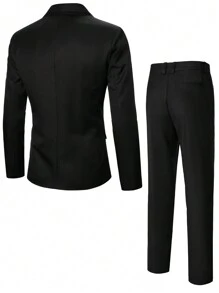 Manfinity Homme Men's Solid Color Notched Lapel Suit Set - Black - View 3