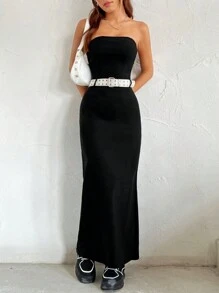 SHEIN EZwear 女式無肩帶無腰帶連身裙 - 黑色 - 查看 5