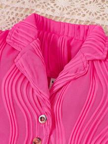 SHEIN Baby Girl Infant Girls' Turn-Down Collar Shirt And Pants Set - Hot Pink - View 5