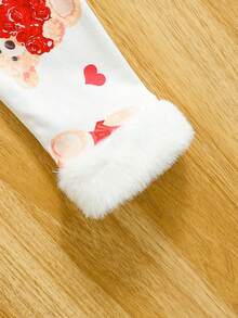 Áo thun cổ cao in hình gấu cho bé gái kèm quần ống loe denim có viền tua rua, 2 chiếc/bộ - trắng - Xem 7