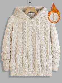 GENTILAND Men Solid Teddy Hoodie - Khaki - View 1