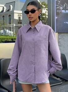 DAZY Camisa De Hombro Caído Para Mujeres Con Doble Bolsillo - Morado - Ver 3