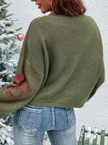 SHEIN LUNE 女用休閒花卉圖案毛衣 - 軍綠色 - 查看 2