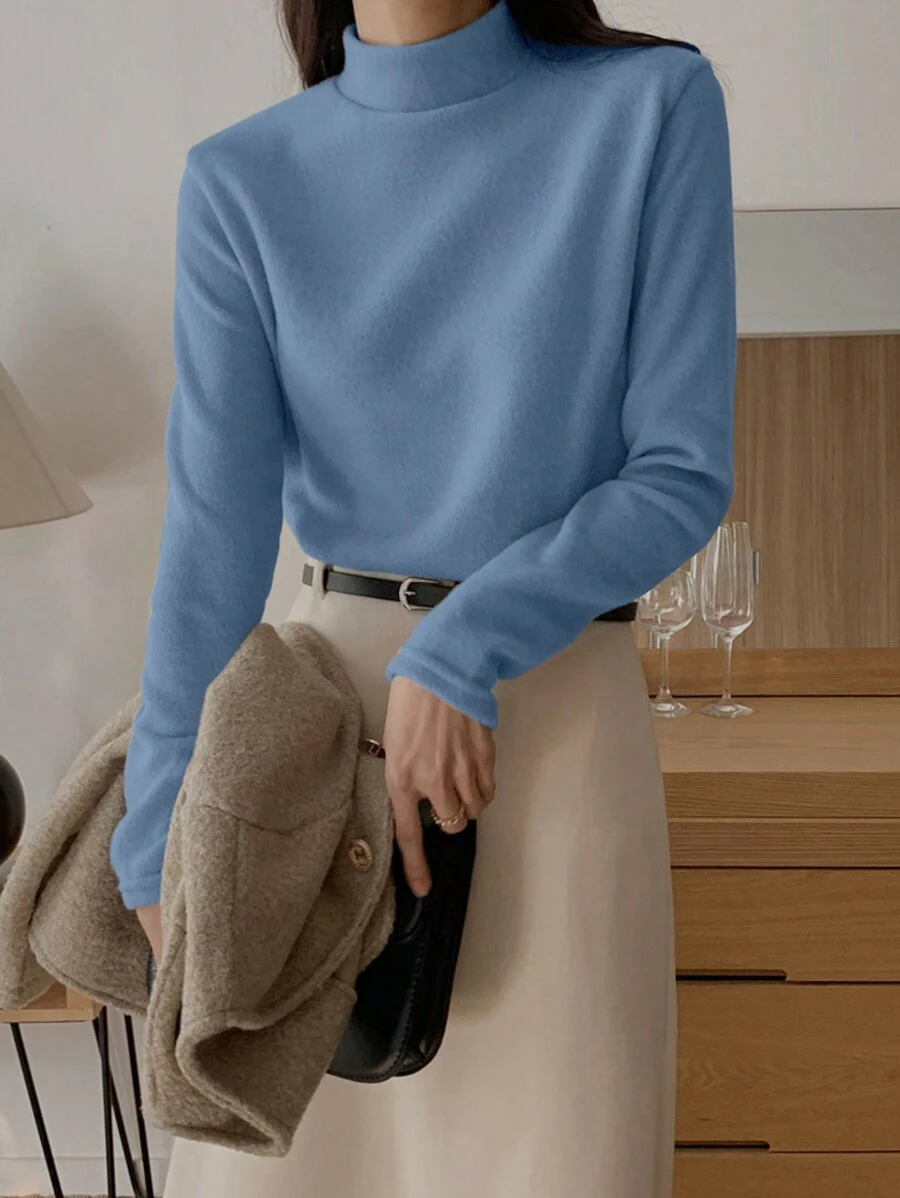 DAZY Của phụ nữ Đứng cổ áo Cơ bản Áo thun - Màu xanh lam - Xem 1