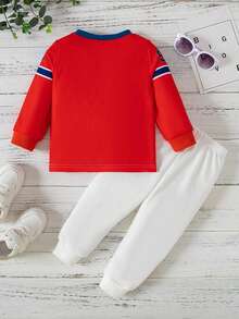 Em bé Con trai Lá thư In Áo nỉ Và Quần Bộ - Đỏ - Xem 2