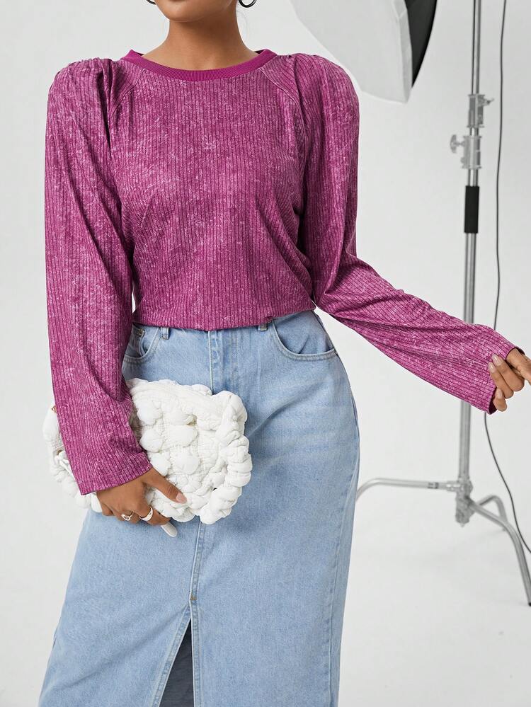 Solid Color Puff Sleeve T-shirt