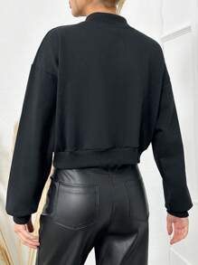 SHEIN Cottnline 女式翻蓋棒球夾克 - 黑色 - 查看 2