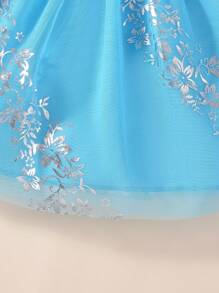 SHEIN Young Girl Princess Tutu Dress With Tulle Mesh Overlay - Blue - View 4