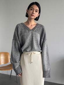 FRIFUL 女用鏤空蝙蝠袖毛衣 - 灰色 - 查看 5