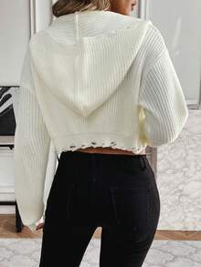 SHEIN LUNE Star Printed Zip Front Hooded Cardigan - White - View 2