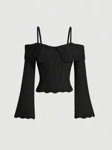 SHEIN MOD 黑色露肩毛衣 - 黑色 - 查看 1