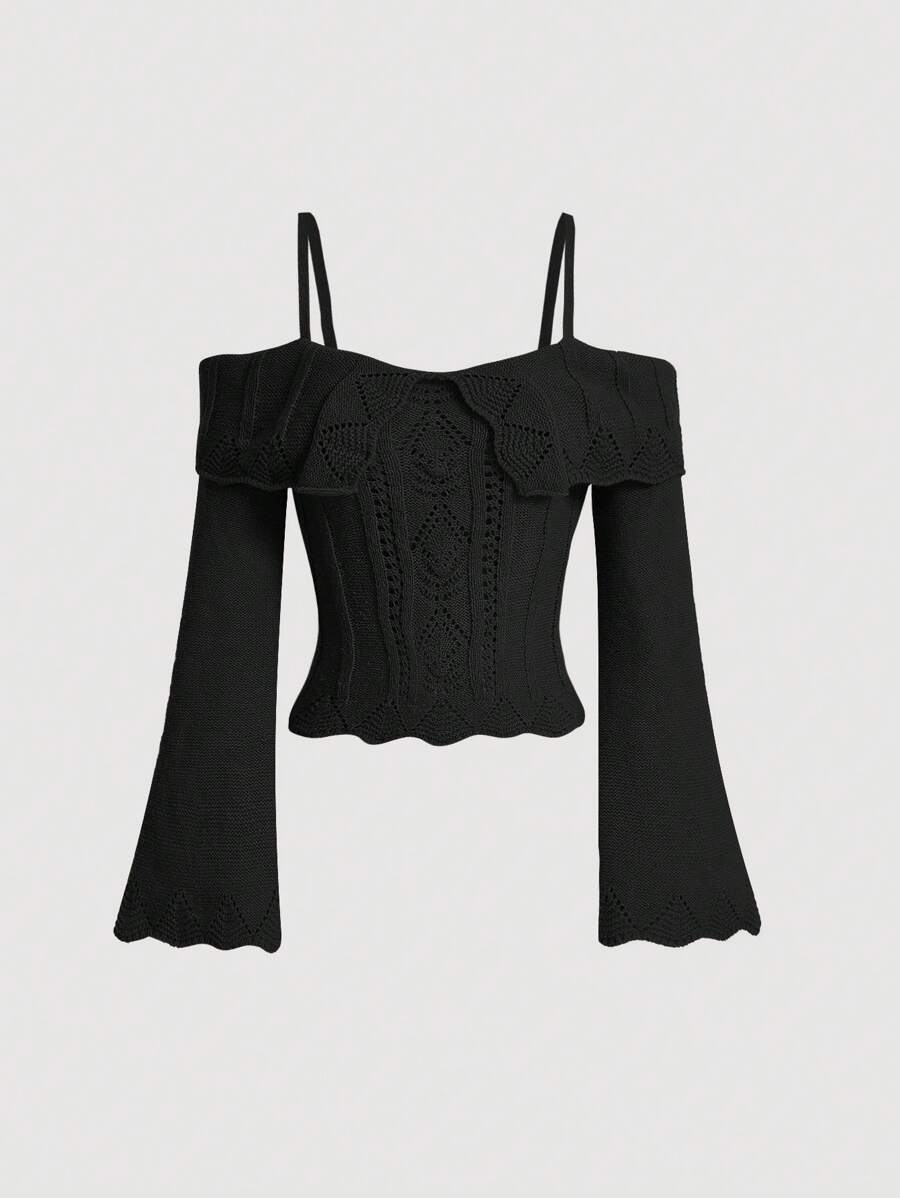 SHEIN MOD 黑色露肩毛衣 - 黑色 - 查看 1