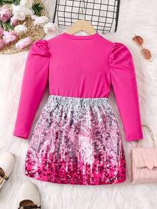 SHEIN 少女泡泡袖t恤和亮片印花裙子 - 彩色 - 查看 2