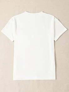 SHEIN EZwear Butterfly & Letter Printed T-shirt - White - View 2