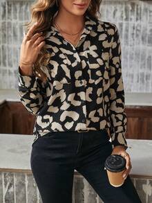 SHEIN LUNE Quý cô Báo In Áo sơ mi - Nhiều màu - Xem 5