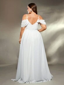 Plus Size Asymmetrical Ruched Cross Chiffon Sleeveless Bridal Ball Gown, Wedding Dress,Bride