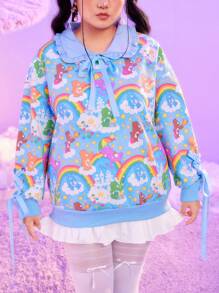 ROMWE X Care Bears 加大號卡通印花彼得潘領系前開衫 - 彩色 - 查看 5