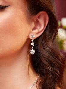 SHEIN Belle Conjunto De Joyas De Moda Plateado Con Rhinestone - Plateado - Ver 5